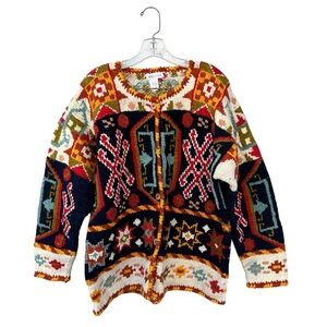 MFA Boston Chunky 100% Wool Vintage Blanket Cardigan Sweater - Size XL